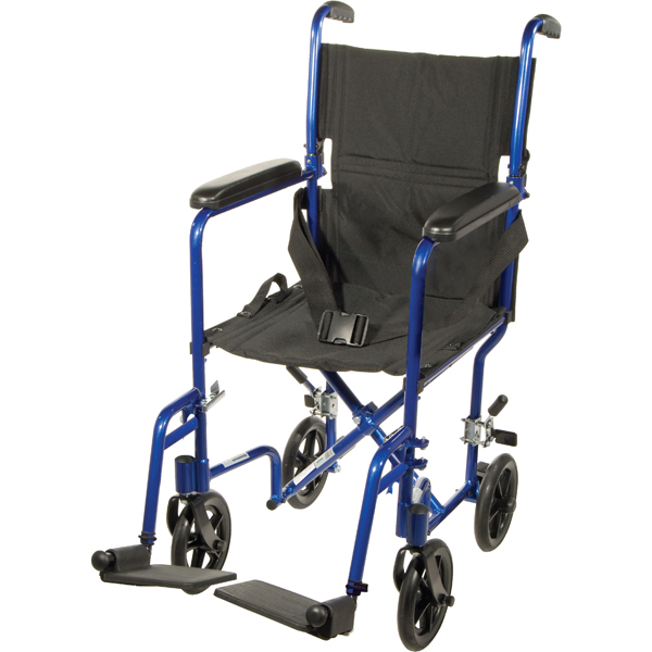 Lightweight Transport Wheelchair - 17 Inch Blue - Click Image to Close